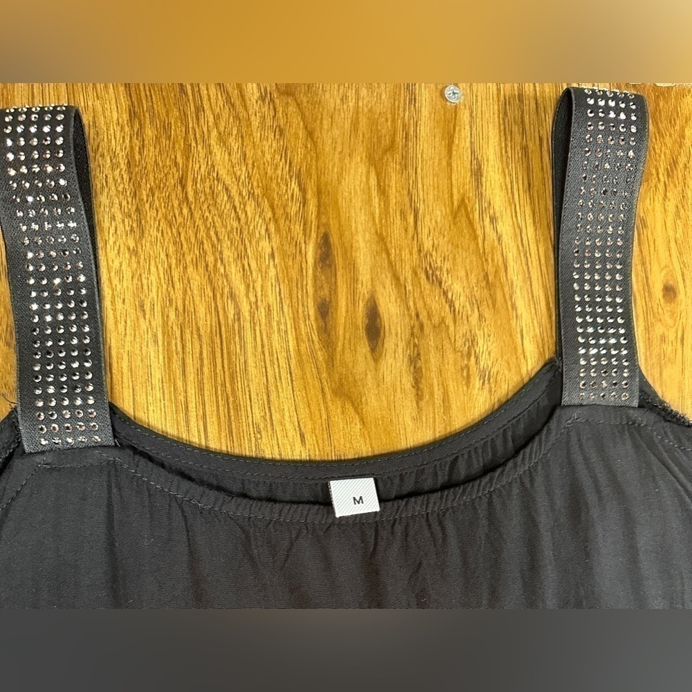 Cold Shoulder, Black Dress, Size M with Studded Stretchy Straps - Picture 9 of 9
